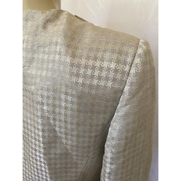 Armani Collezioni Blazer Jacket Ruffle Neck Metallic Beige 3 Button 3/4S… - Picture 5 of 9